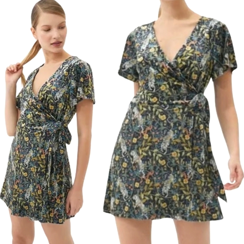 Urban Outfitters Tiger Snake Print Velvet Wrap Mini Dress Size XS